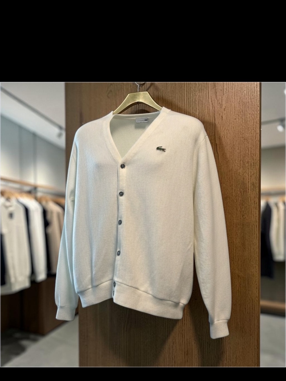 Vintage Lacoste Men's Cream Croc V-Neck Cardigan